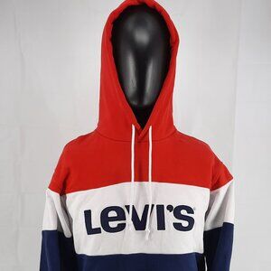 Levi's Logo Spell Out Hoodie Sweatshirt Adult Large Red White Blue